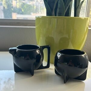 Modern Black Ceramic Cream & Sugar Set